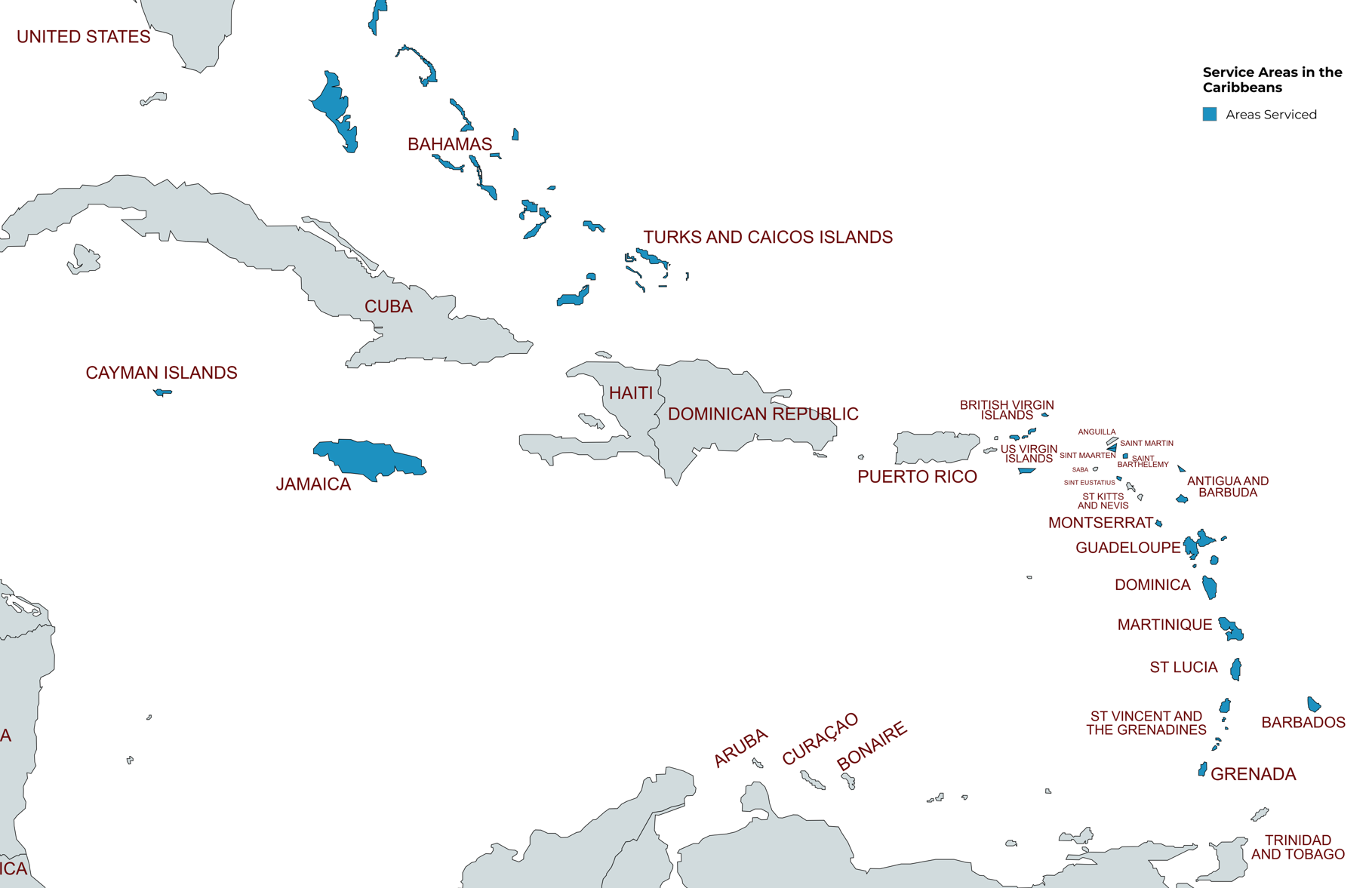 Quorum Calibration Caribbean Service Areas Map